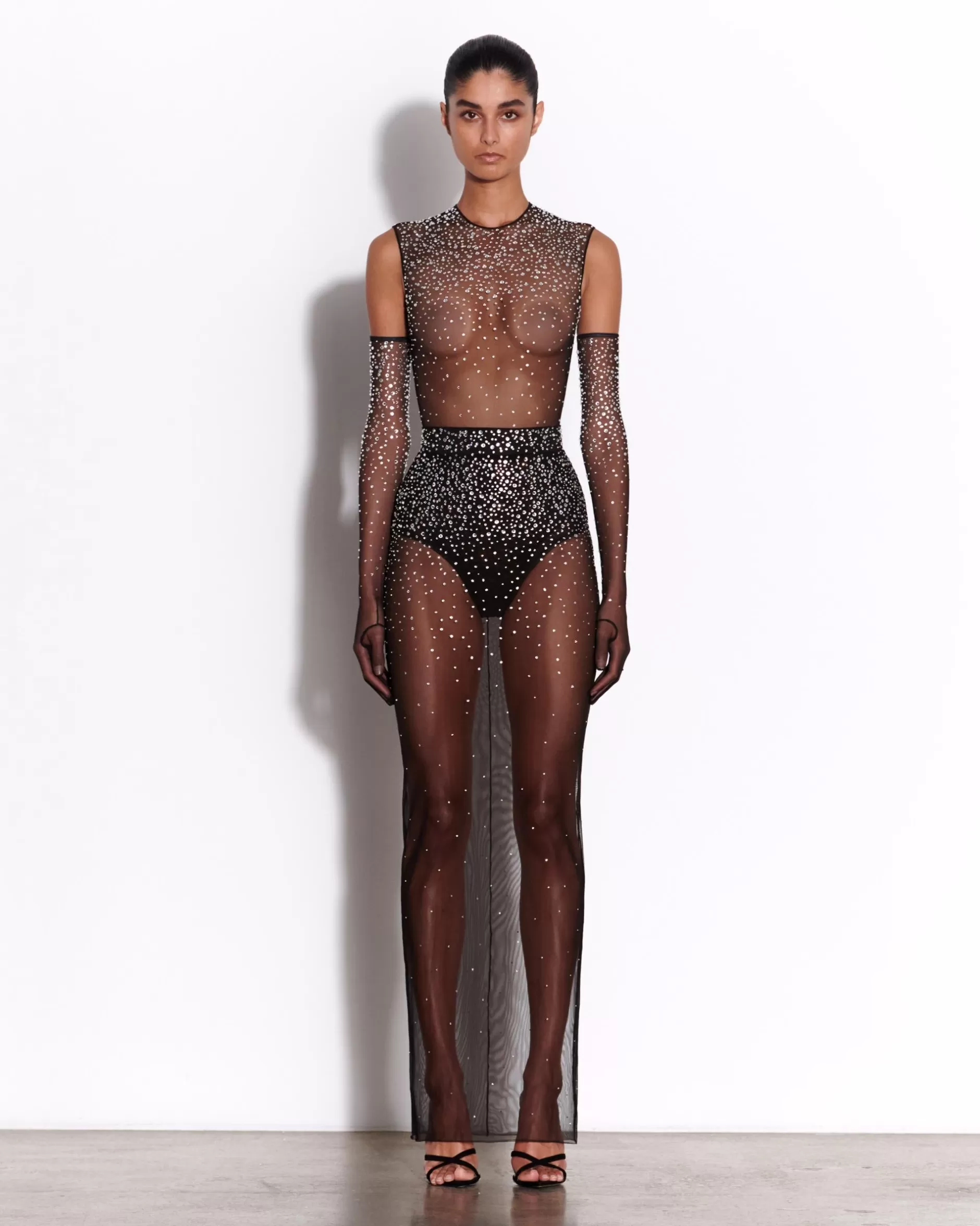 Crew Bodysuit in Crystal Mesh | Alex Perry Fashion