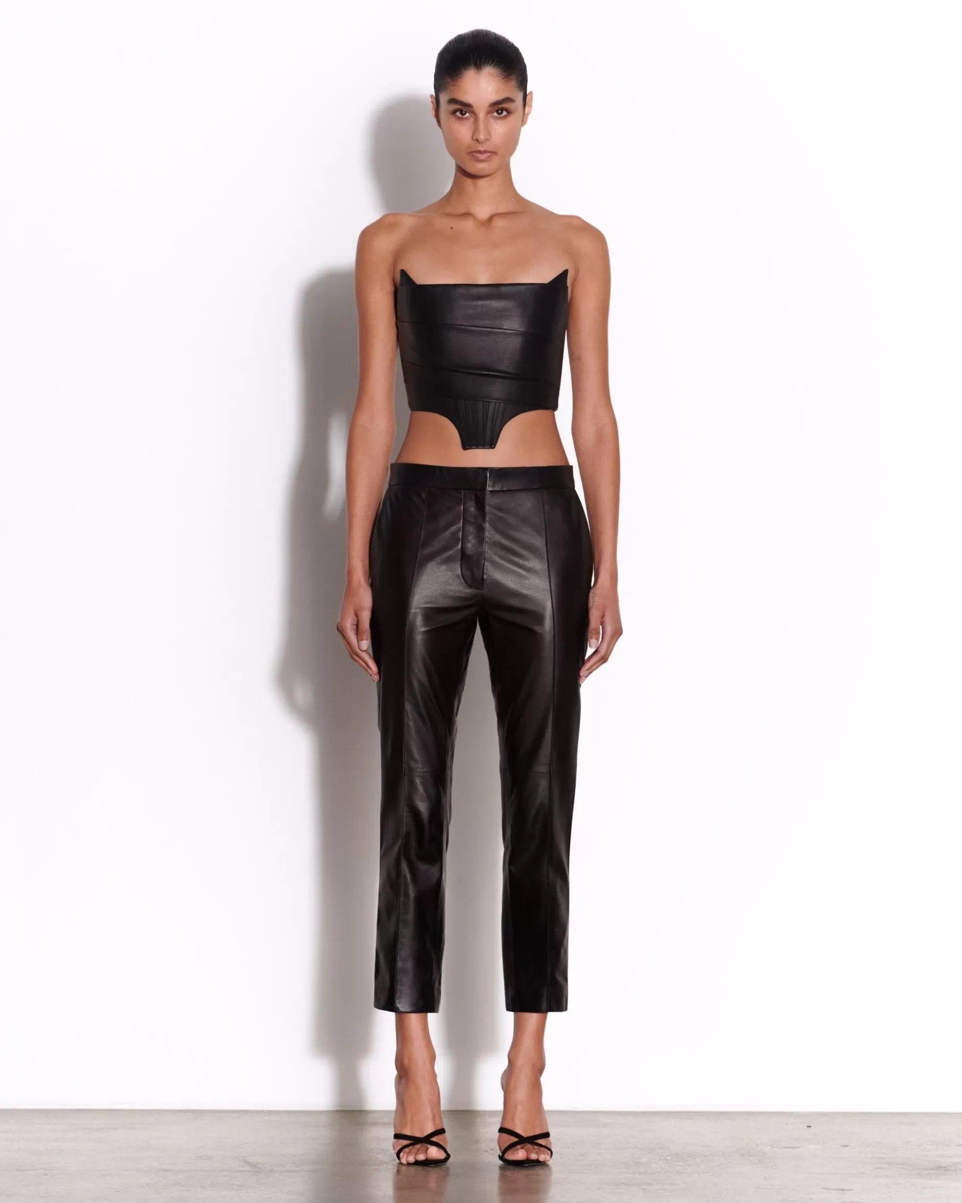 Crop Trouser in Leather | Alex Perry Fashion