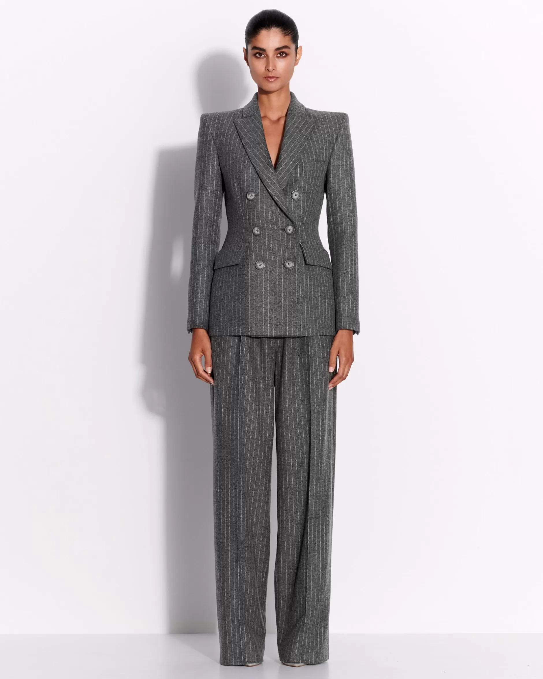 Double Breasted Fitted Blazer in Wool Pinstripe | Alex Perry Sale