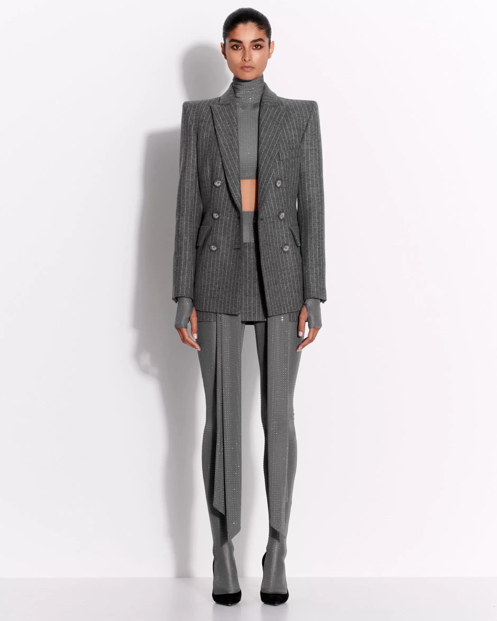 Double Breasted Fitted Blazer in Wool Pinstripe | Alex Perry Fashion