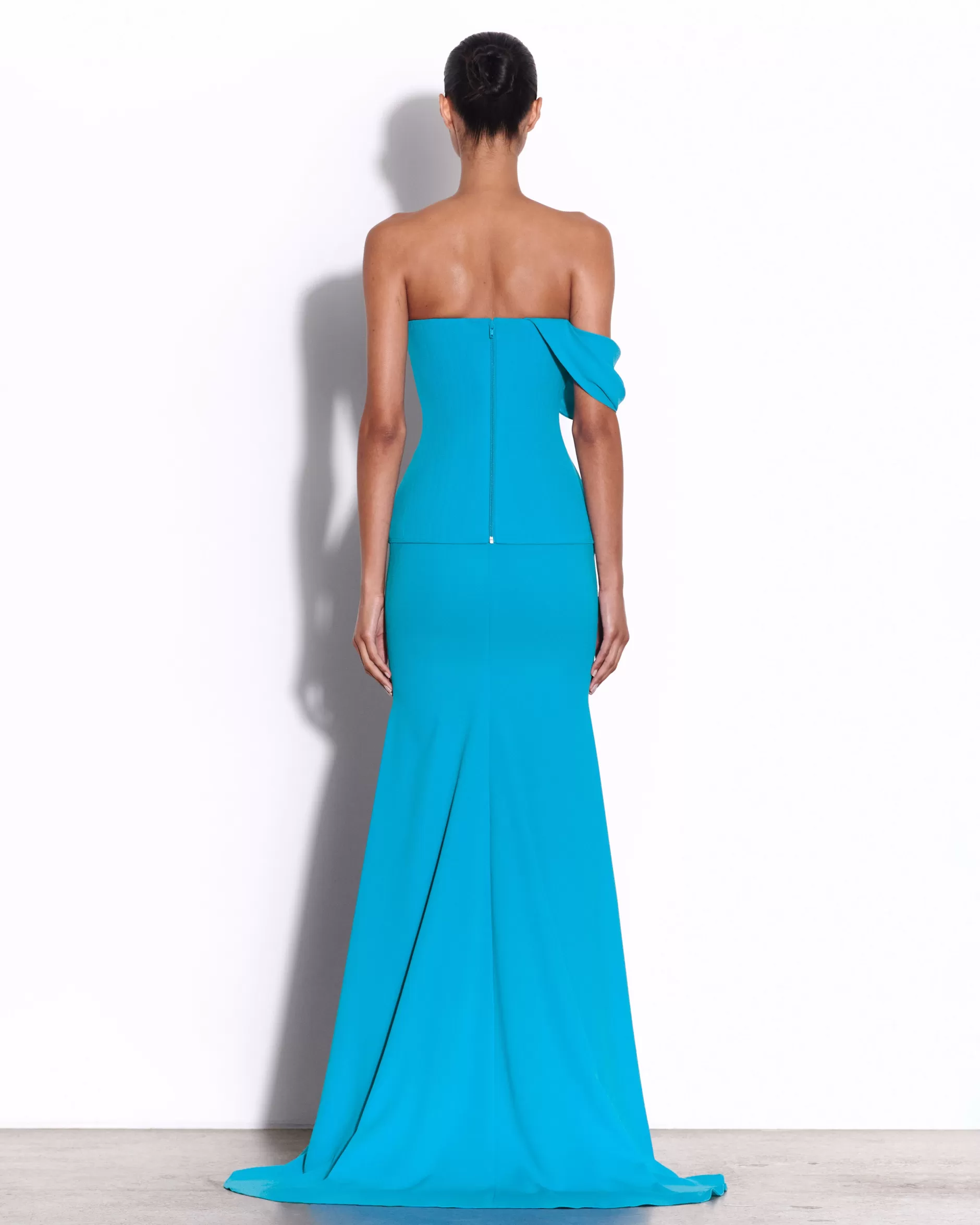 Draped Sleeve Longline Corset Gown in Crepe | Alex Perry Discount