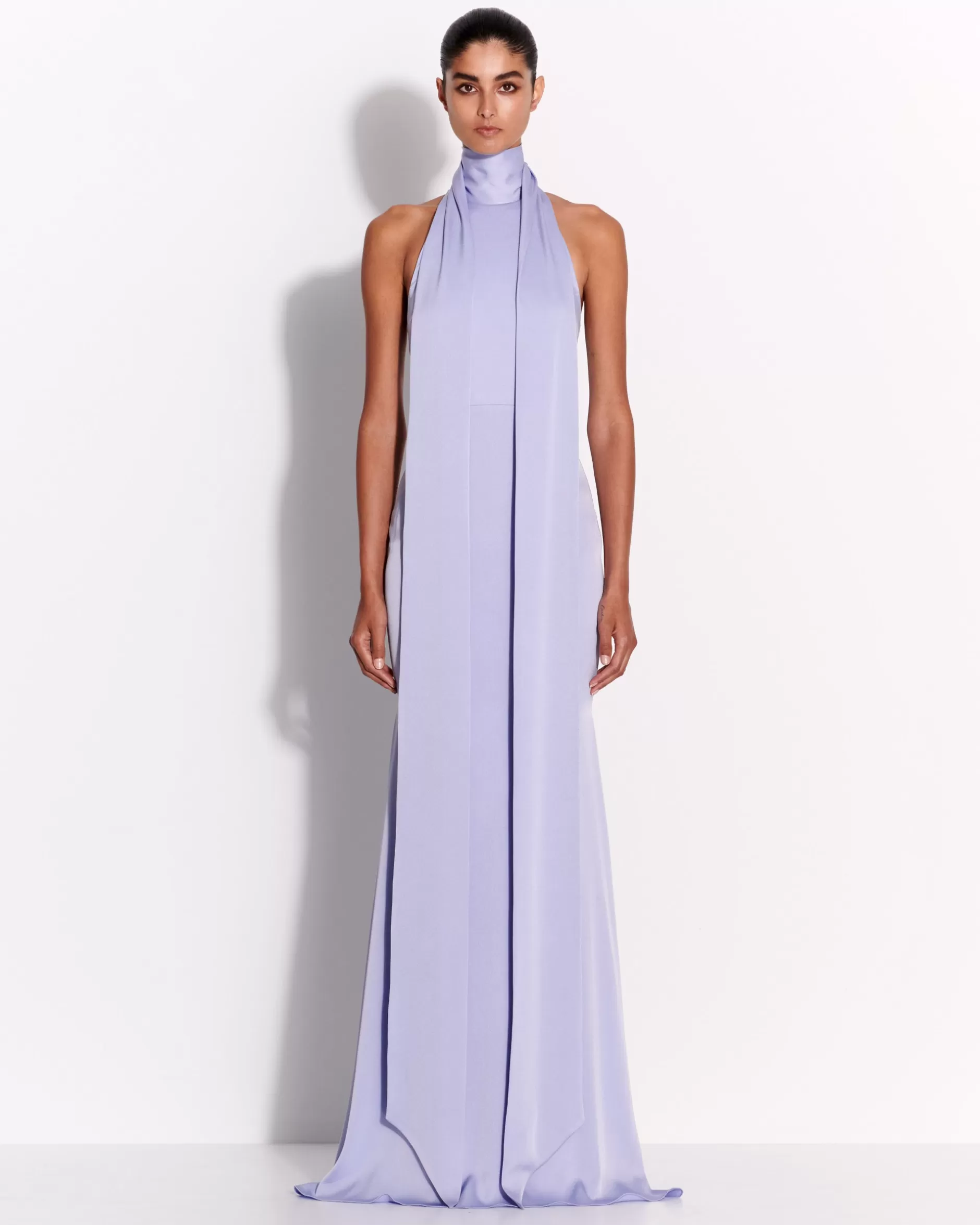 Halter Scarf Gown in Satin Crepe | Alex Perry Store