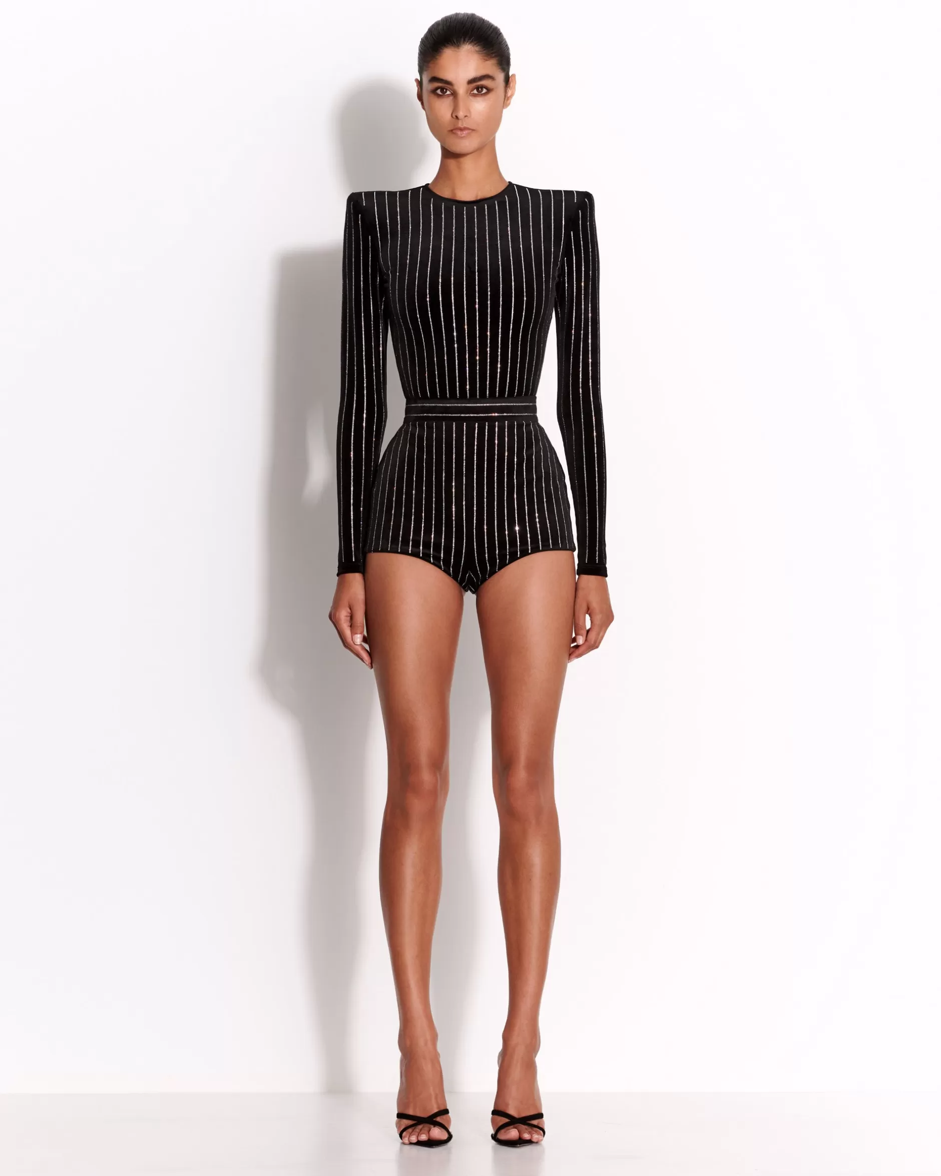 Long Sleeve Bodysuit in Crystal Velvet | Alex Perry Cheap