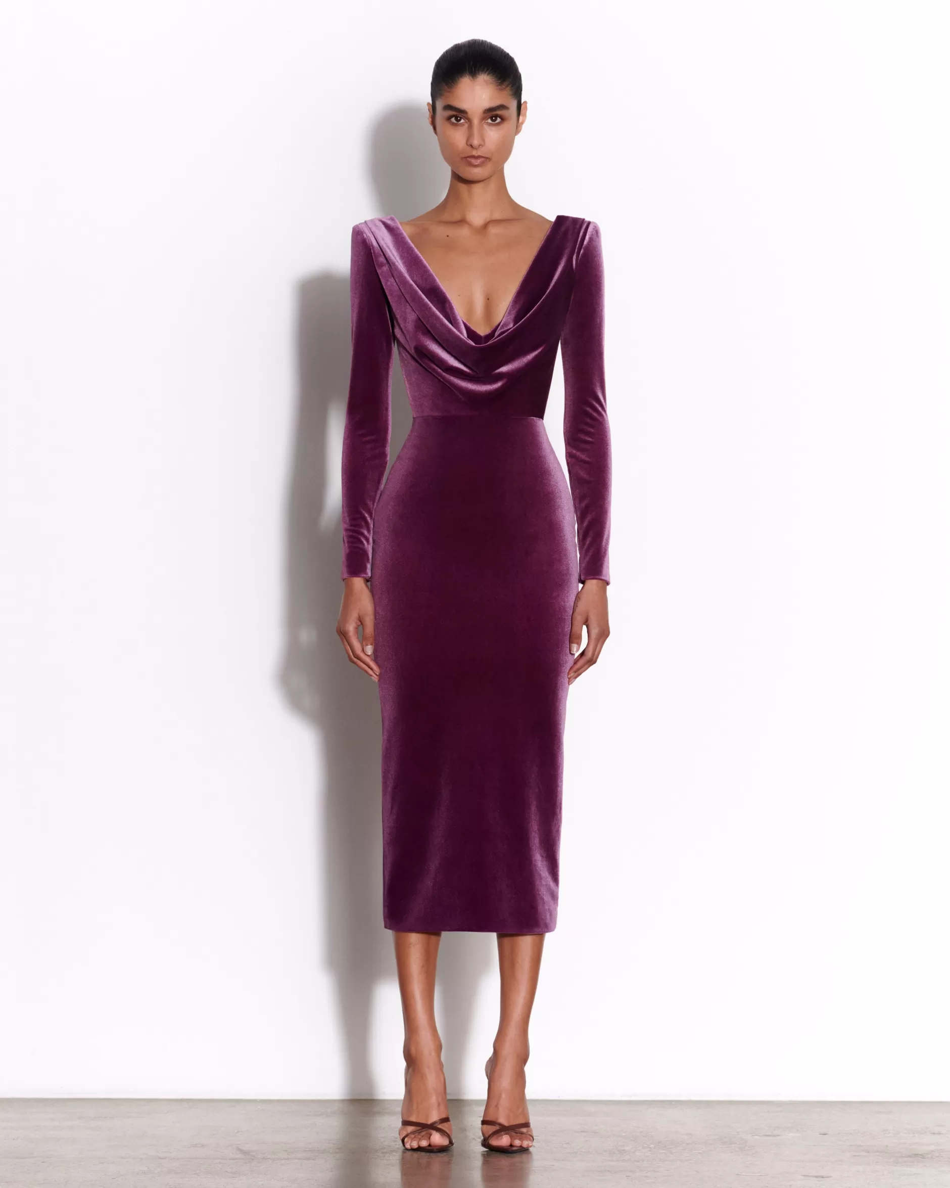 Long Sleeve Drape Dress in Velvet | Alex Perry Outlet