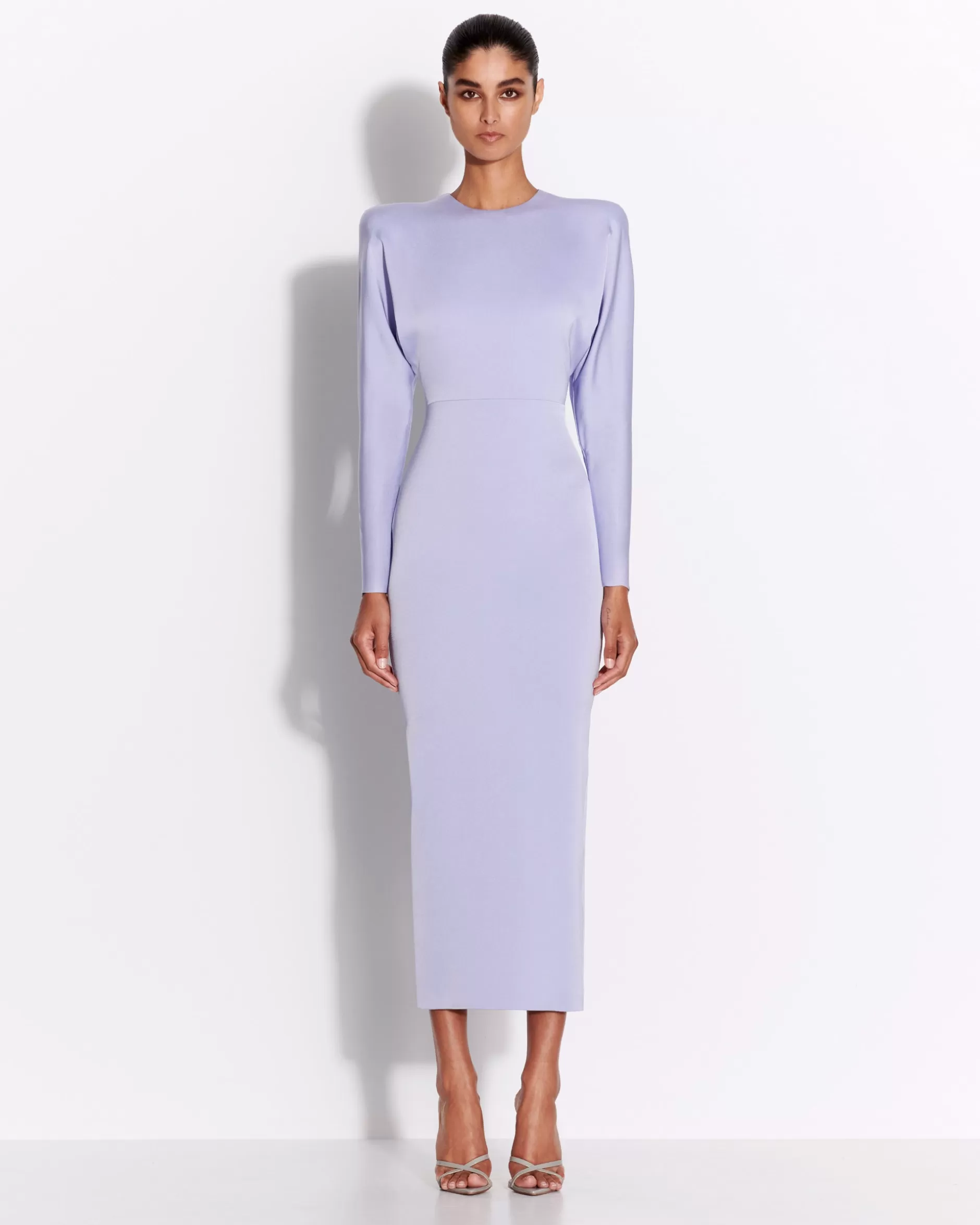 Long Sleeve Dress in Satin Crepe | Alex Perry Store