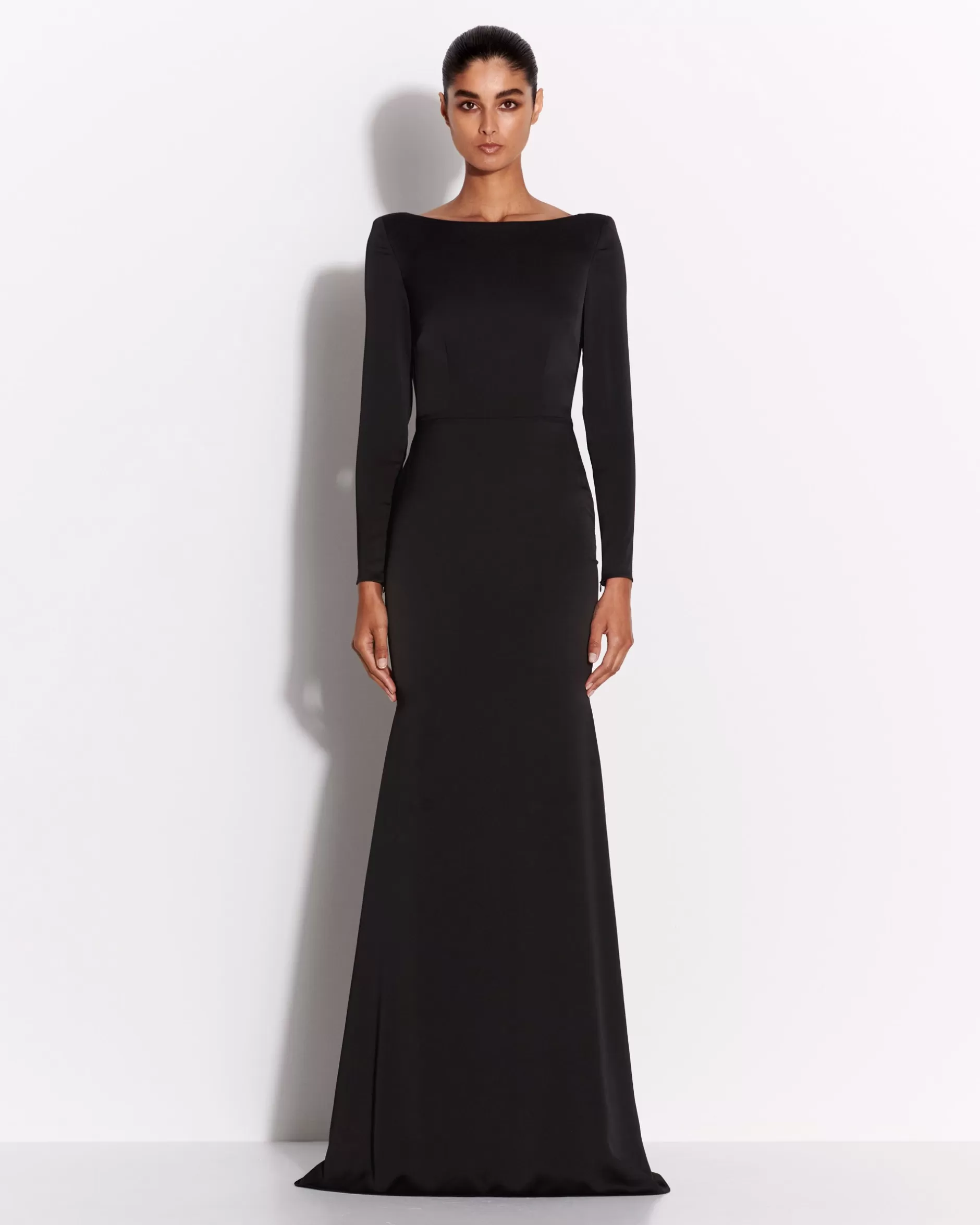 Long Sleeve Open Back Drape Gown in Satin Crepe | Alex Perry Cheap