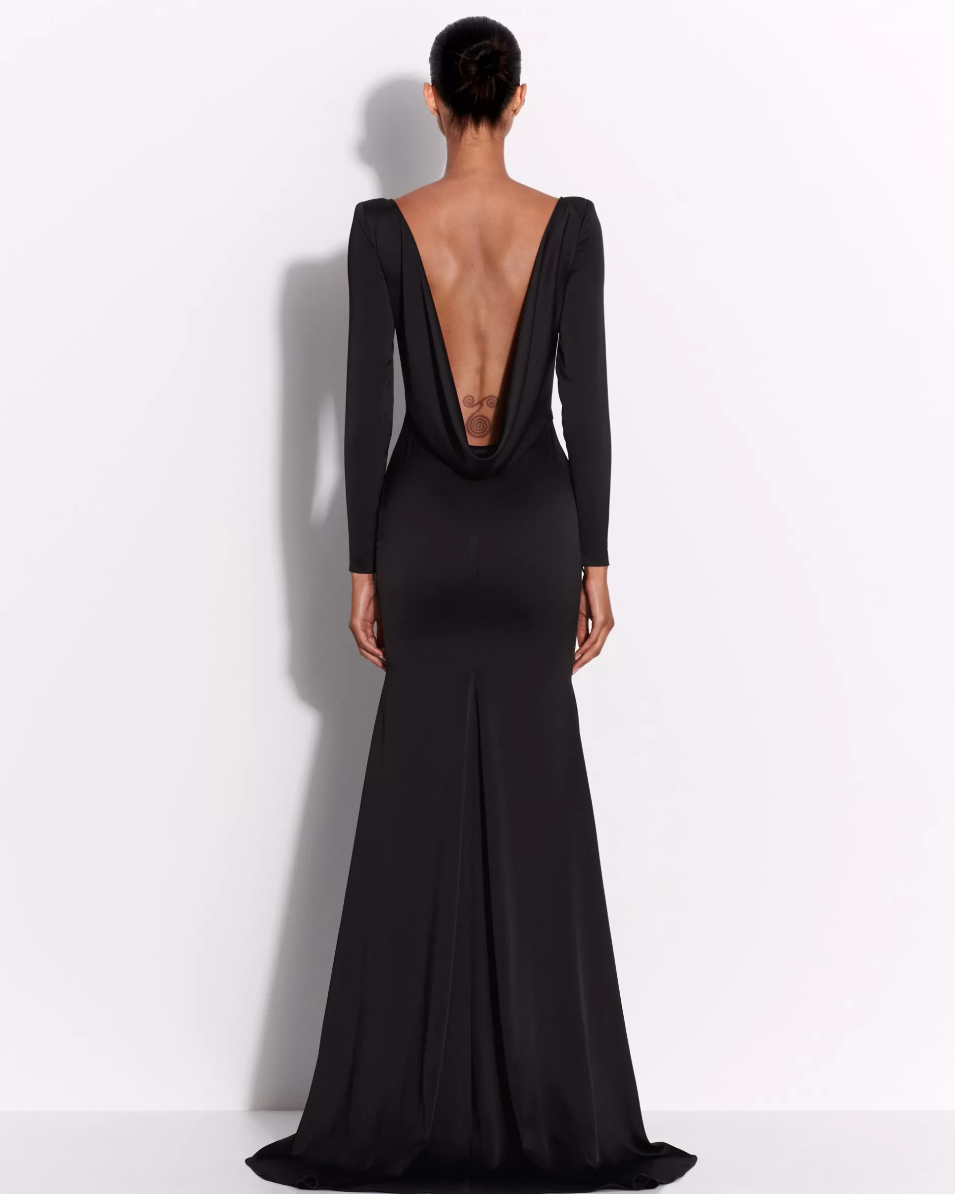 Long Sleeve Open Back Drape Gown in Satin Crepe | Alex Perry Cheap