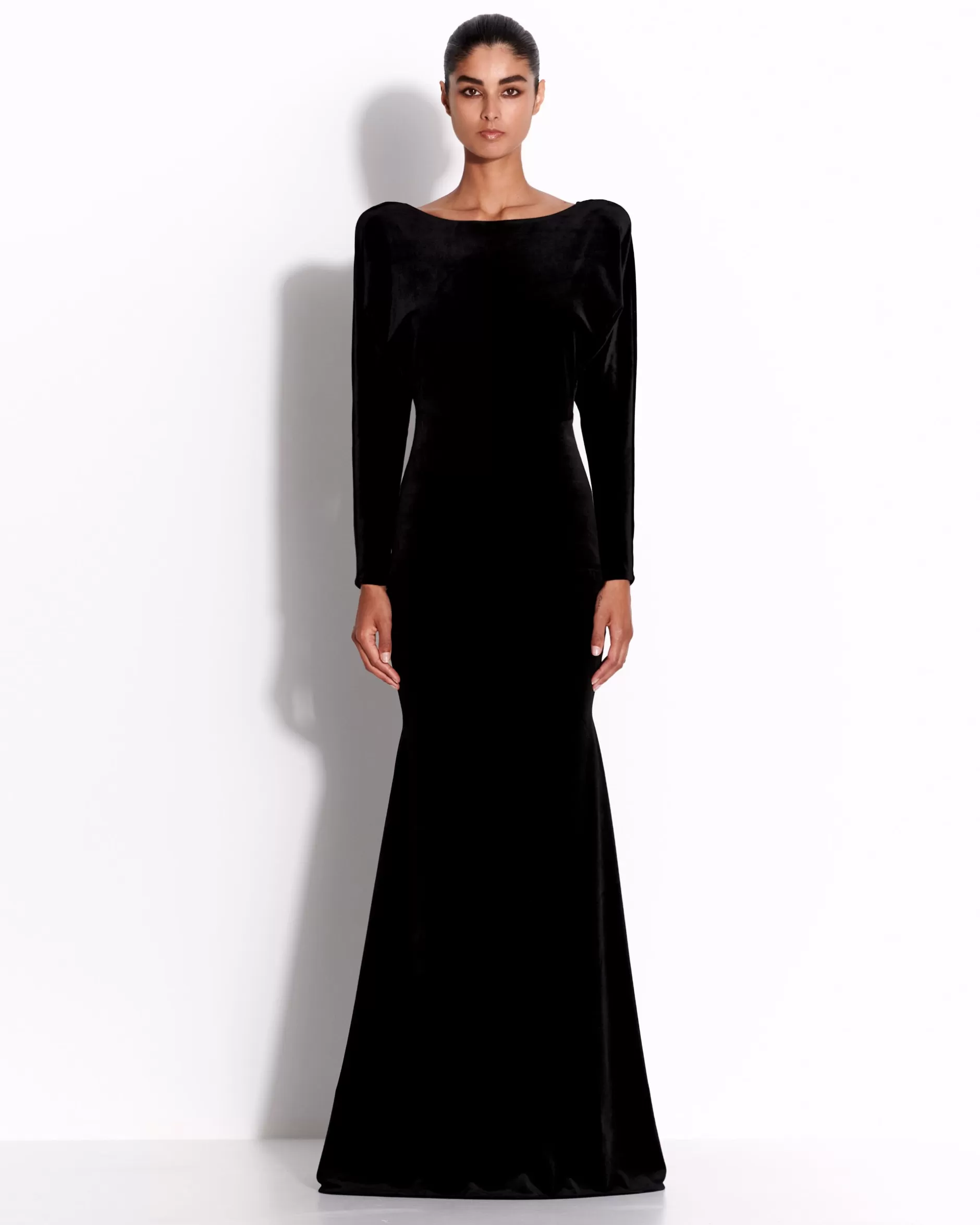 Long Sleeve Open Back Gown in Velvet | Alex Perry Cheap