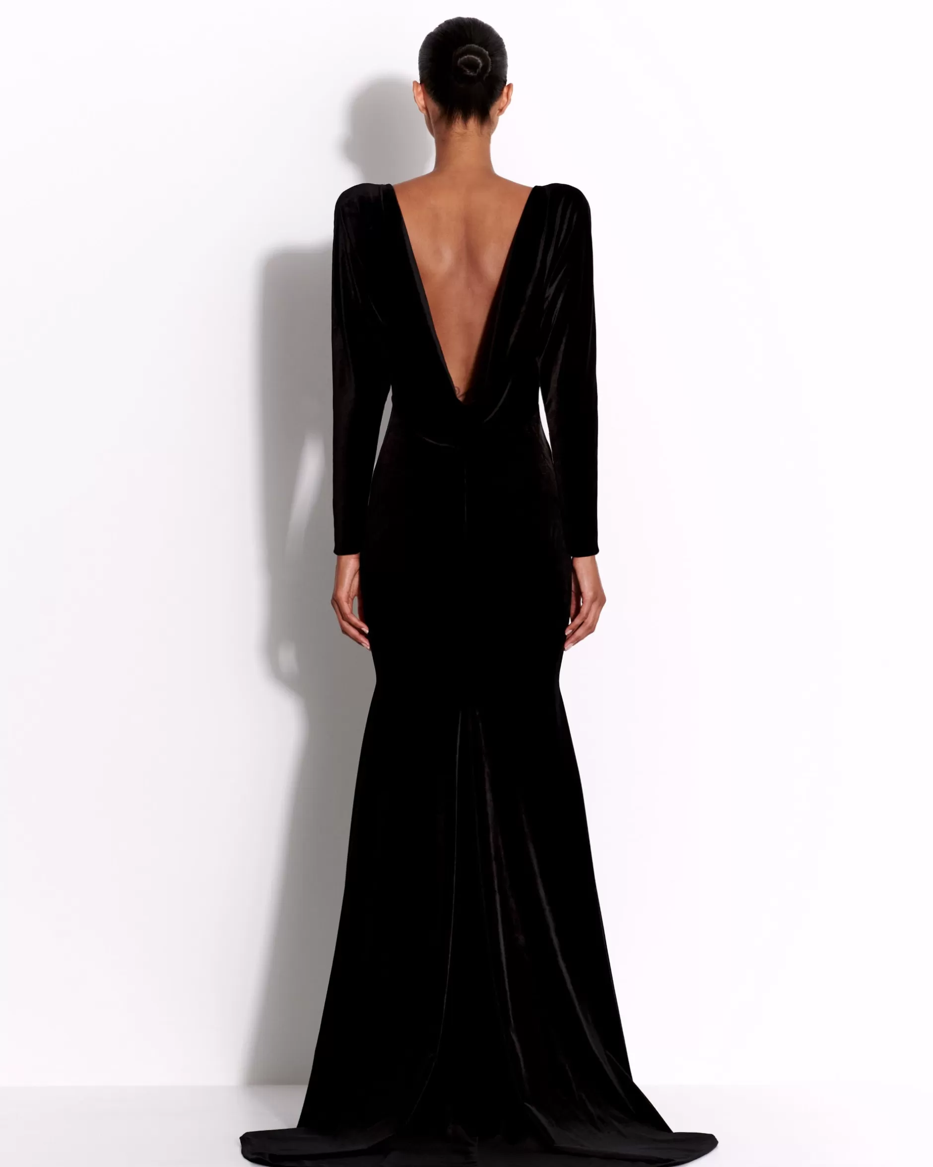 Long Sleeve Open Back Gown in Velvet | Alex Perry Cheap