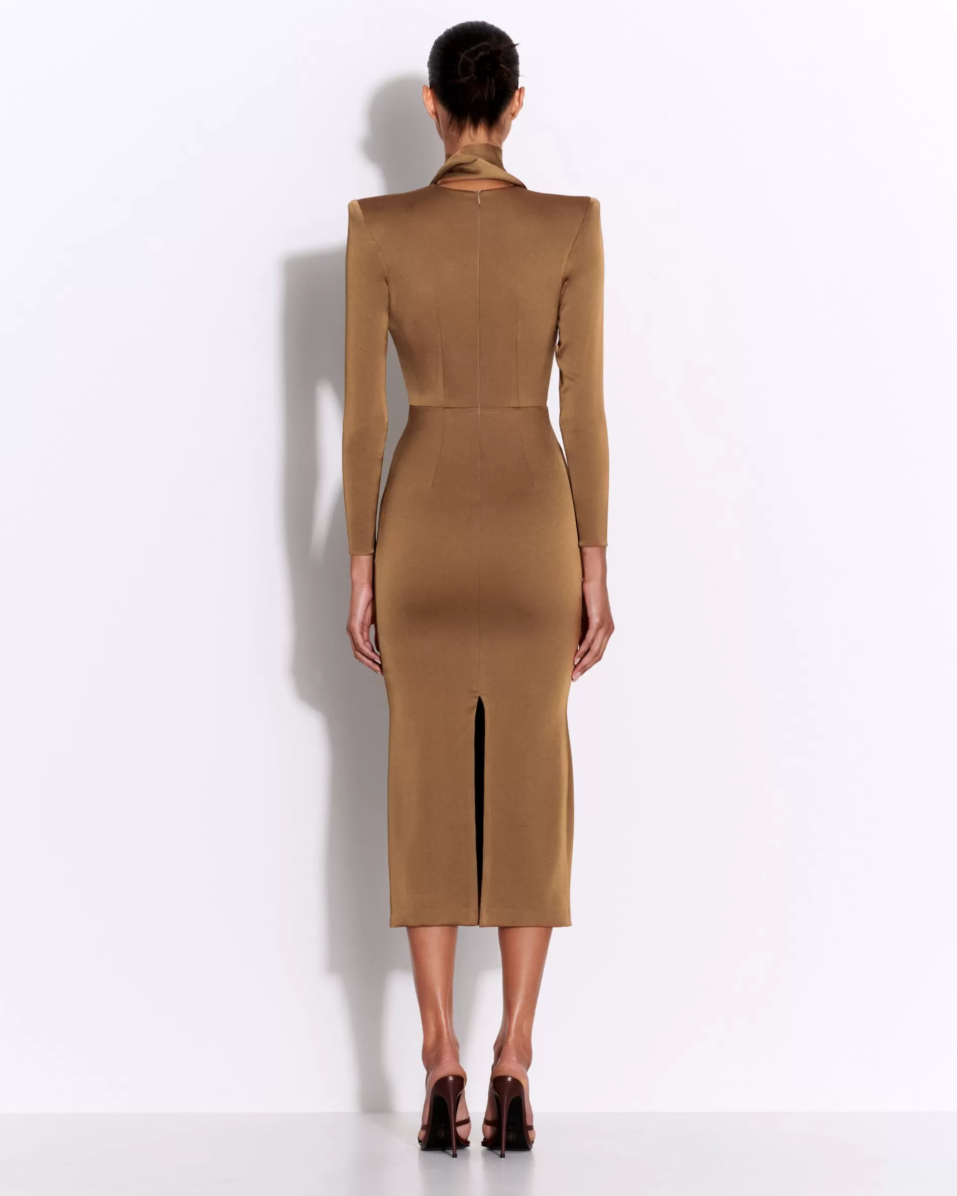 Long Sleeve Scarf Dress in Satin Crepe | Alex Perry Best