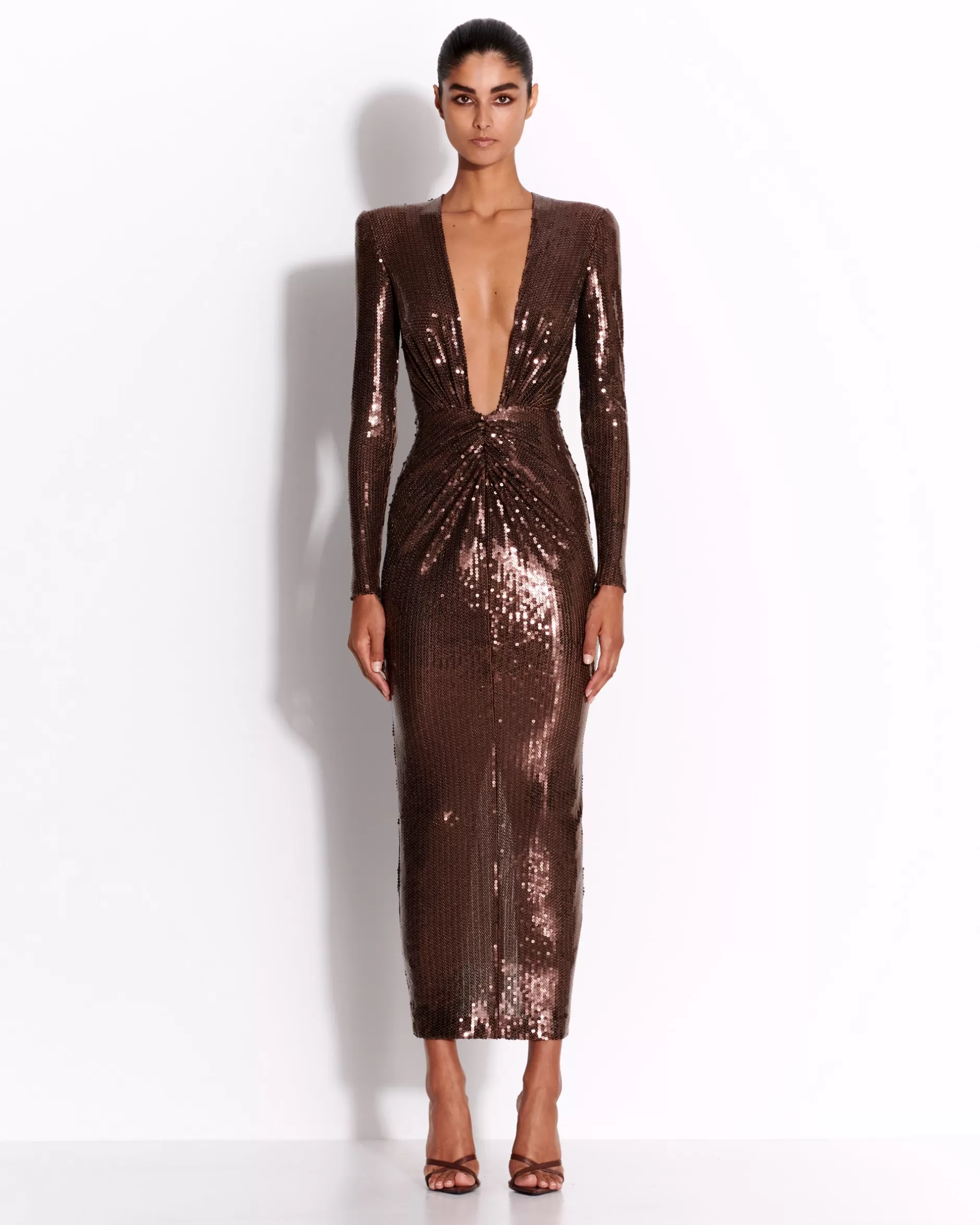 Long Sleeve V Dress in Sequin | Alex Perry Clearance