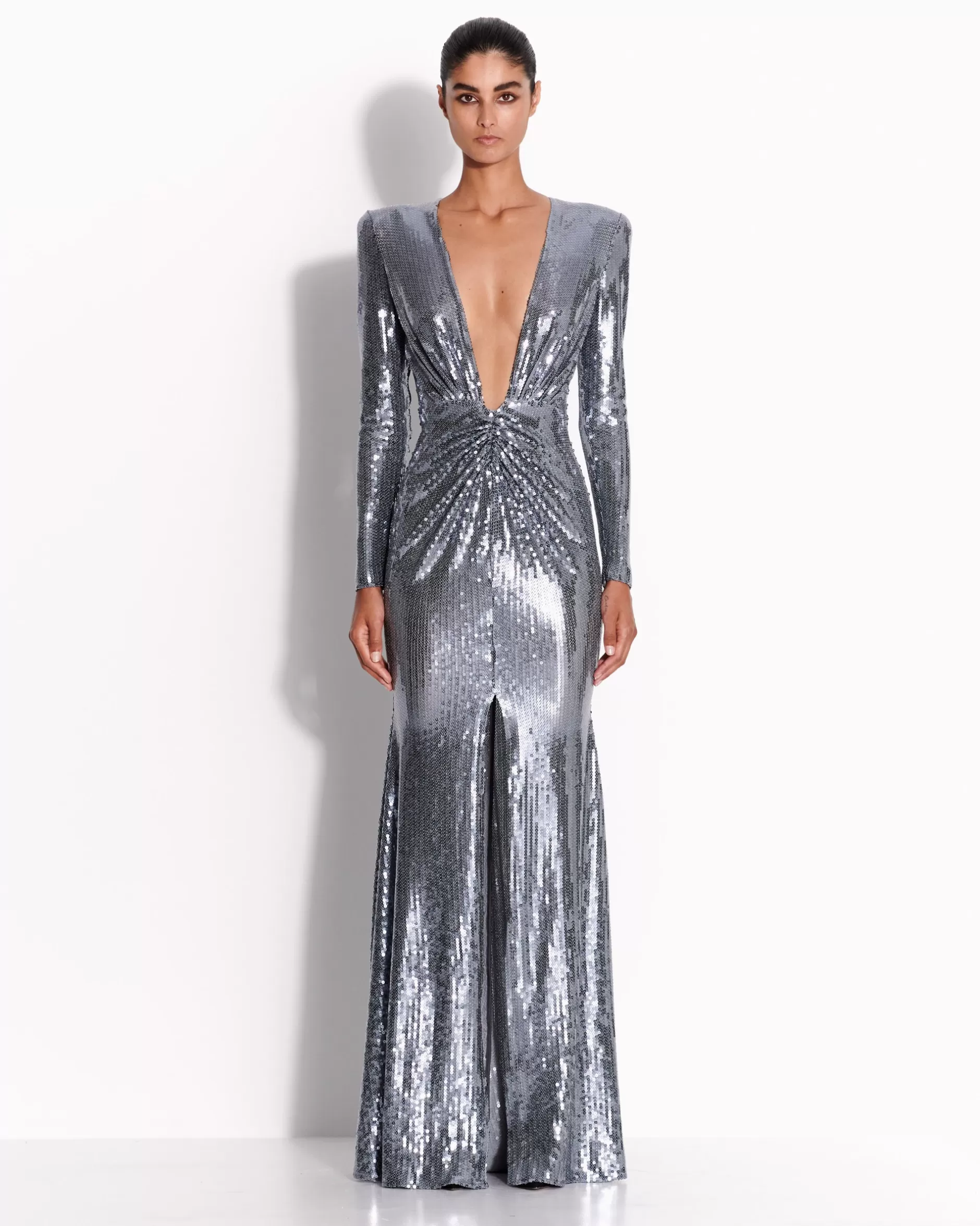 Long Sleeve V Gown in Sequin | Alex Perry Best