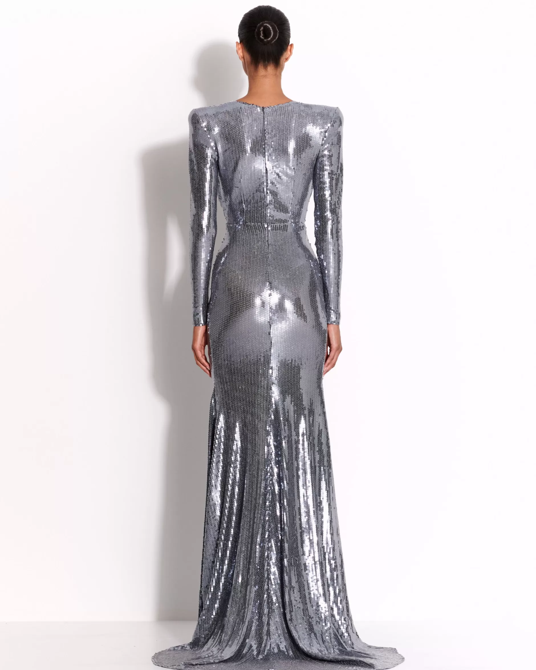 Long Sleeve V Gown in Sequin | Alex Perry Best