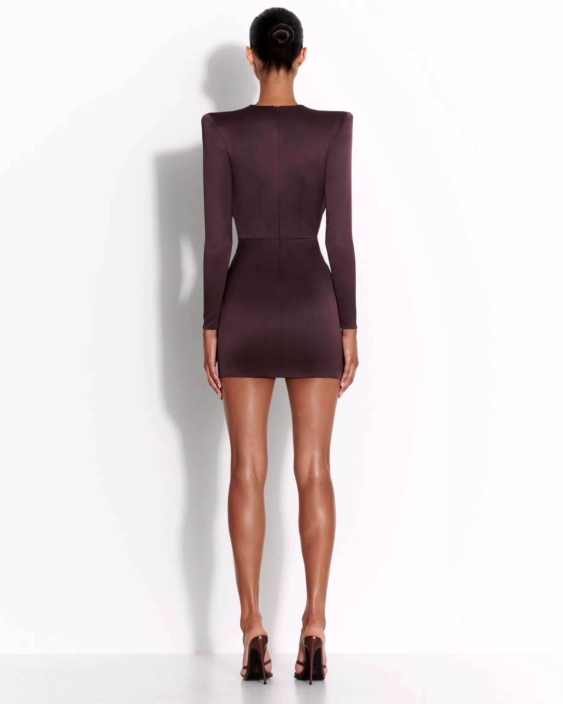 Long Sleeve V Mini Dress in Satin Crepe | Alex Perry Flash Sale