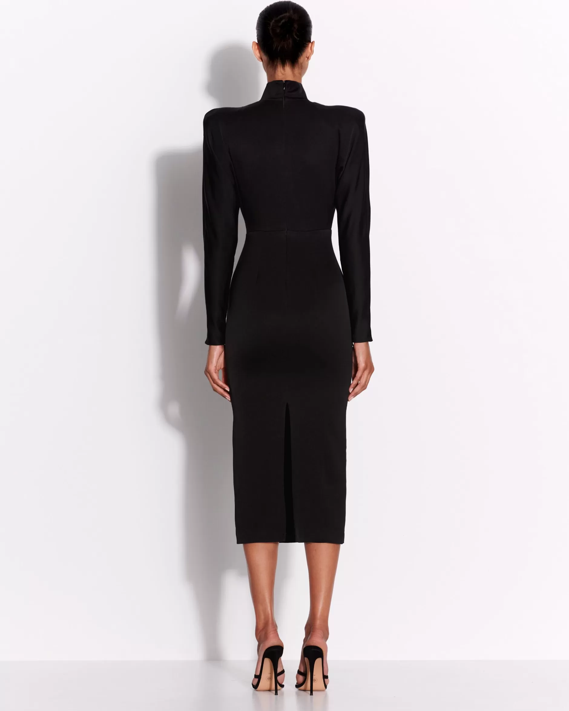 Long Sleeve V Neck Dress in Satin Crepe | Alex Perry Fashion