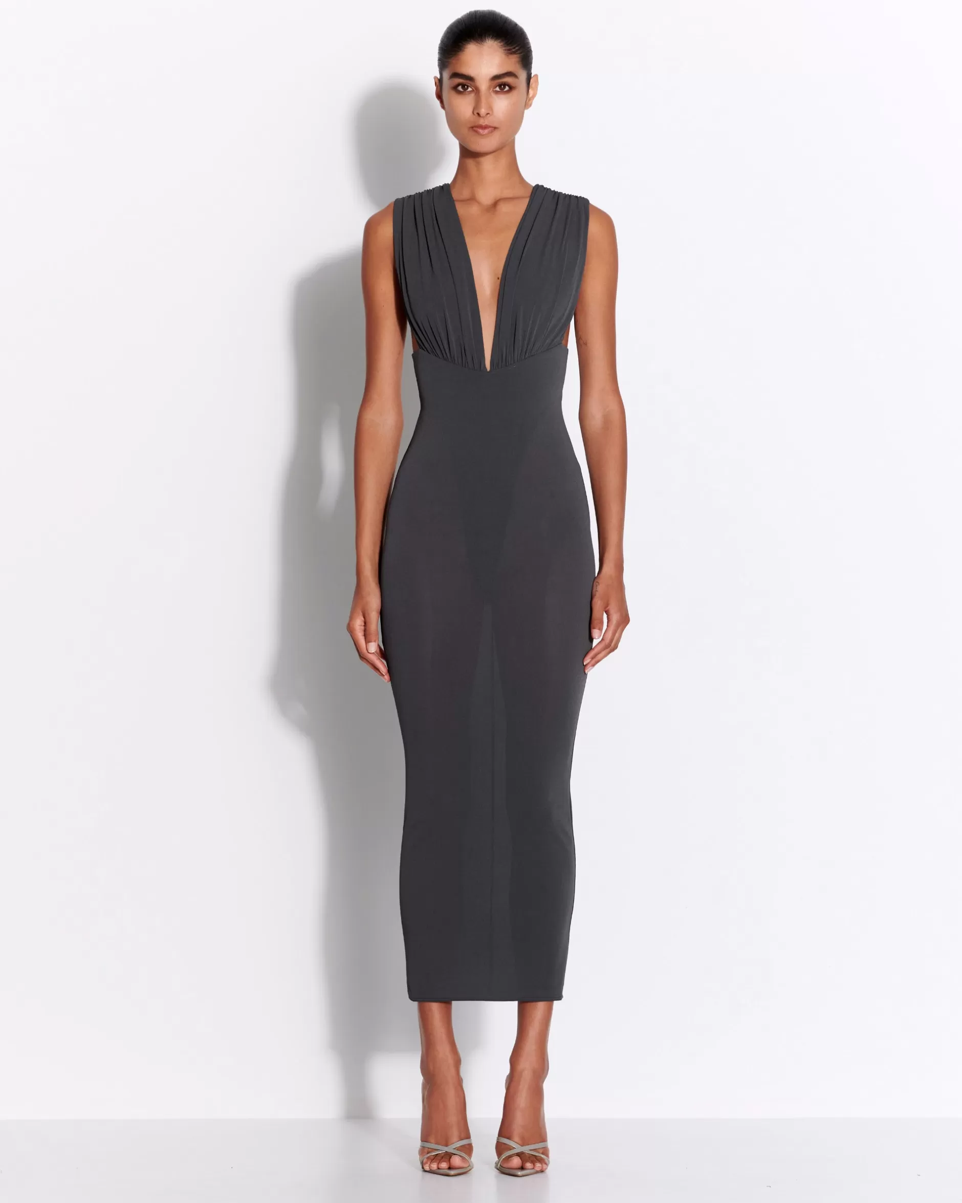 Ruched V Neck Dress in Crepe Jersey | Alex Perry Store