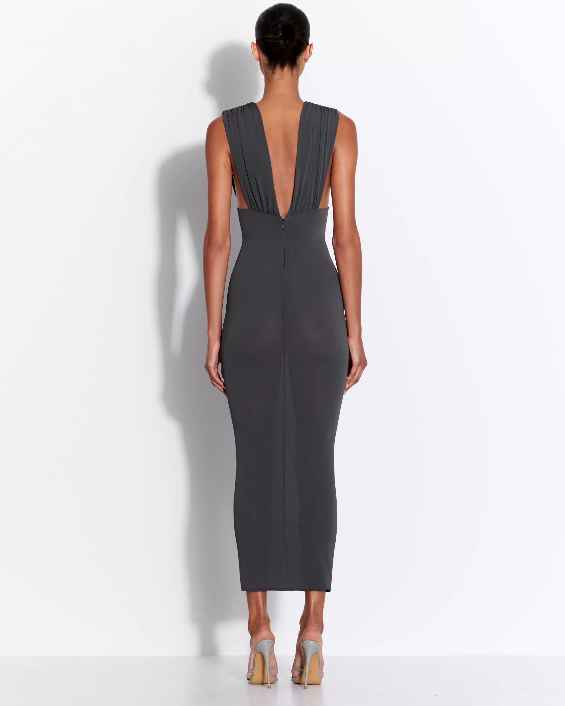 Ruched V Neck Dress in Crepe Jersey | Alex Perry Store