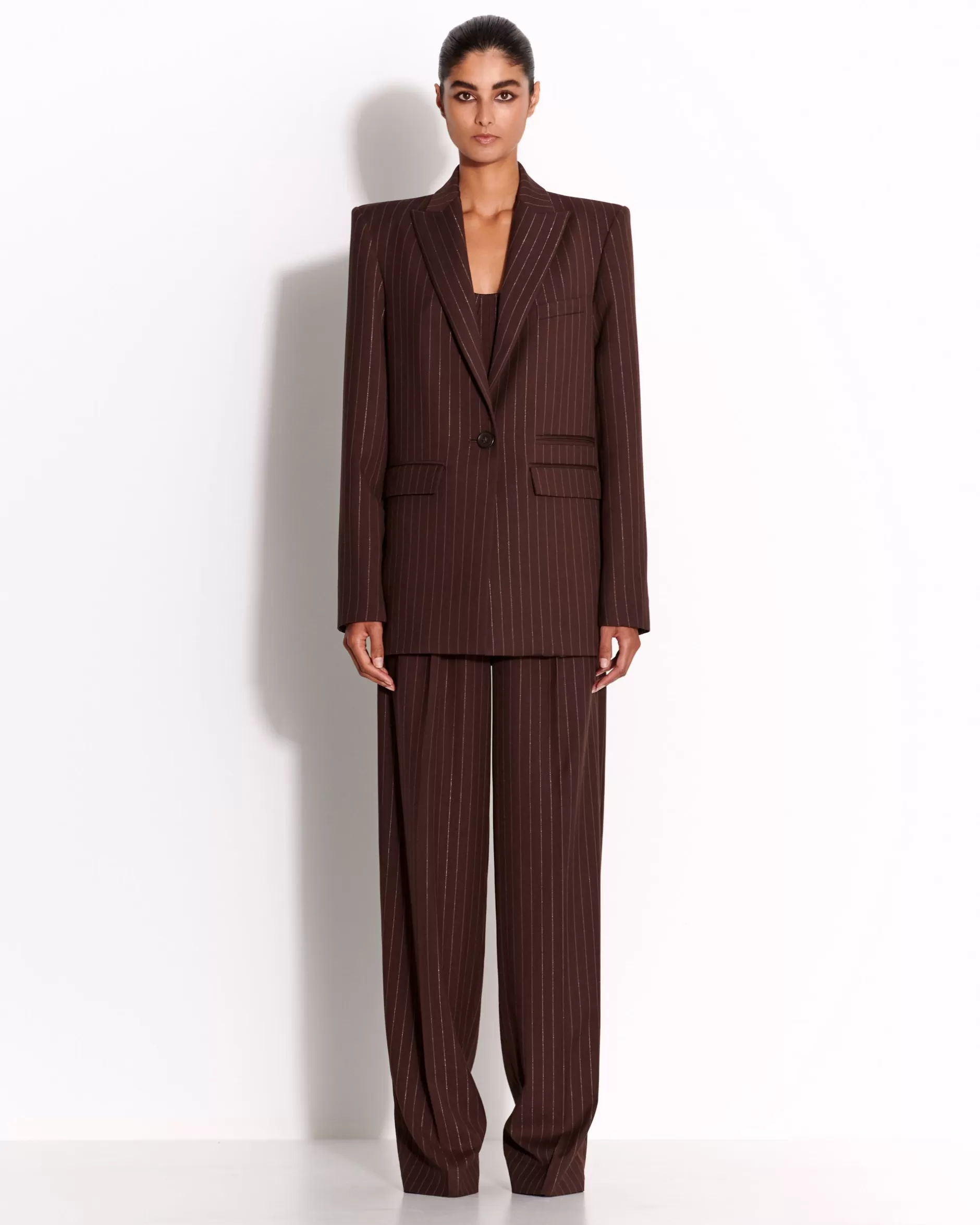 Single Breasted Oversized Blazer in Lurex Pinstripe | Alex Perry New