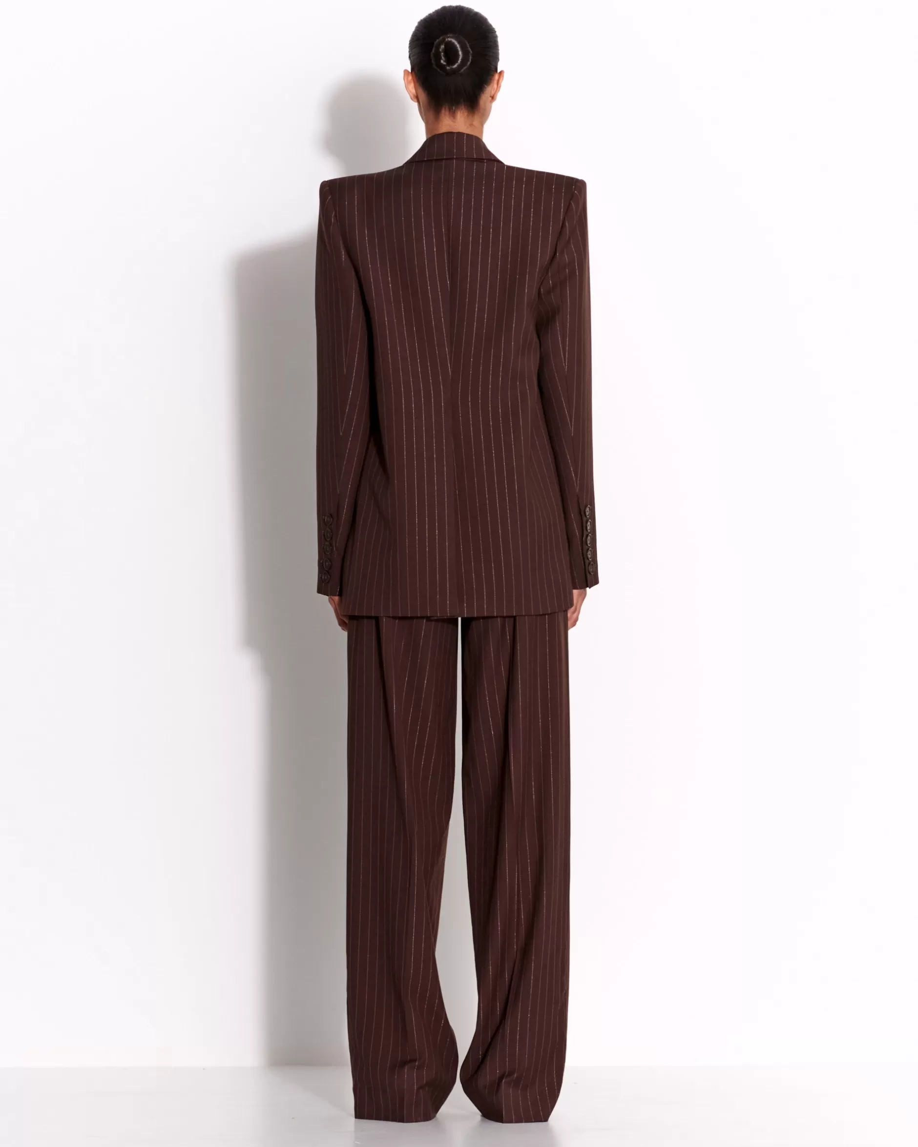 Single Breasted Oversized Blazer in Lurex Pinstripe | Alex Perry New