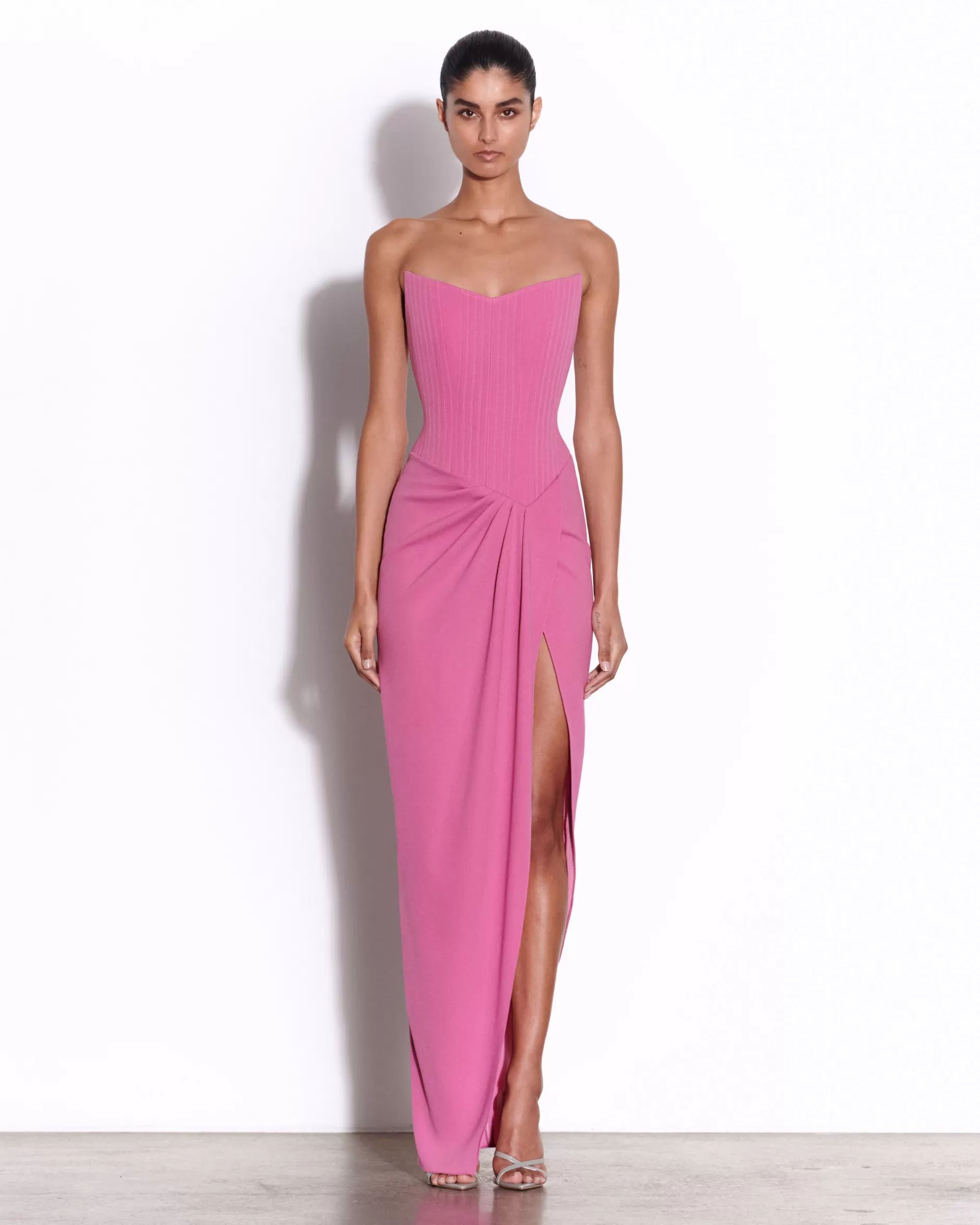 Strapless Corset Asymmetrical Drape Gown in Crepe | Alex Perry Online