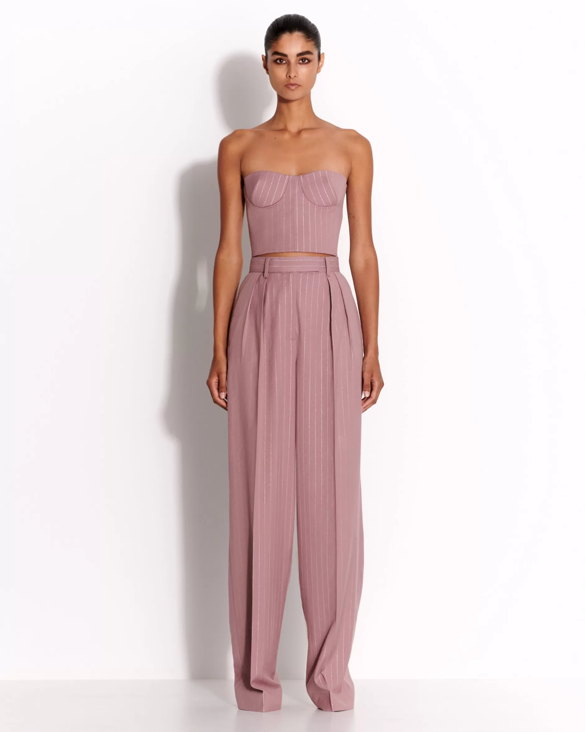 Strapless Crop Top in Lurex Pinstripe | Alex Perry Flash Sale