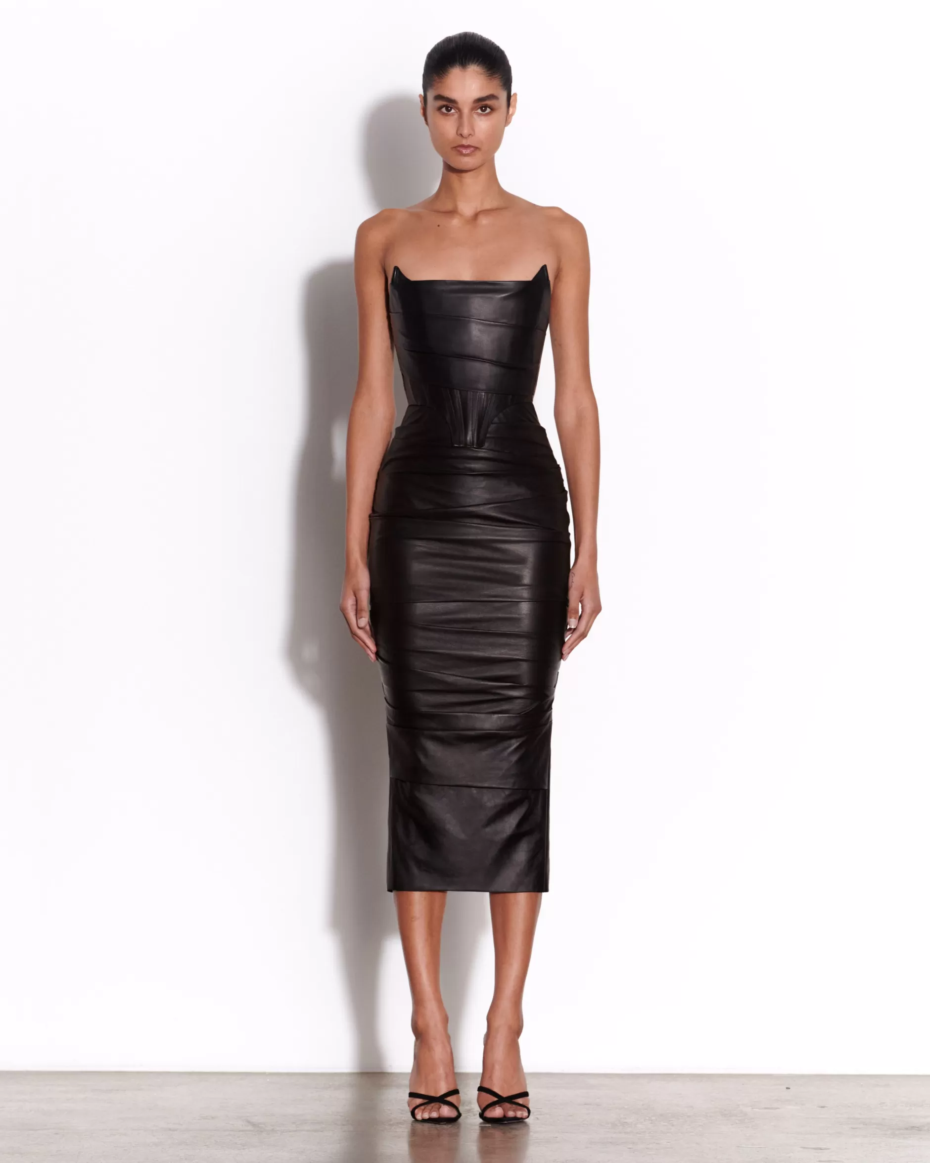 Strapless Longline Corset Dress in Leather | Alex Perry Best Sale