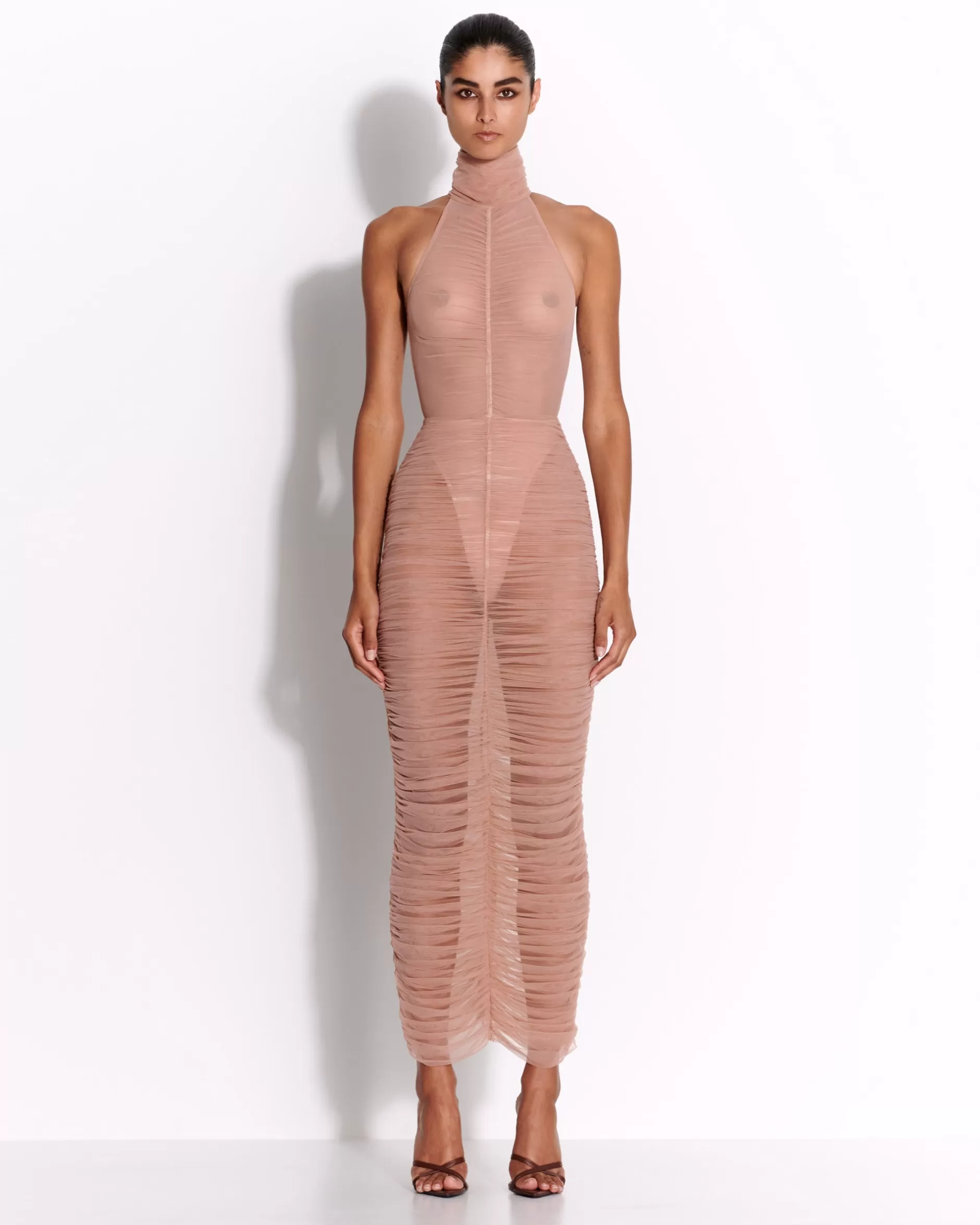 Turtleneck Ruched Column in Fine Mesh | Alex Perry Sale