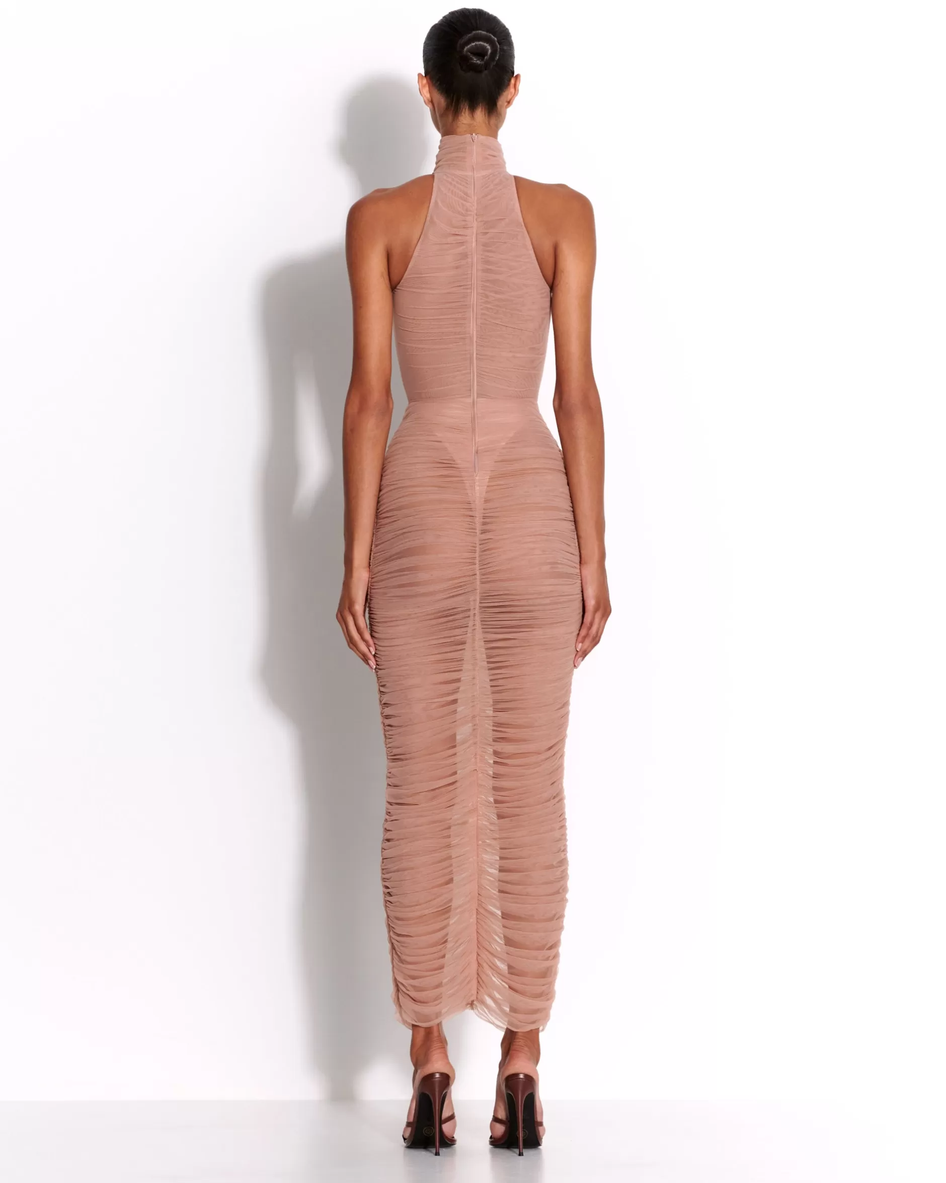 Turtleneck Ruched Column in Fine Mesh | Alex Perry Sale